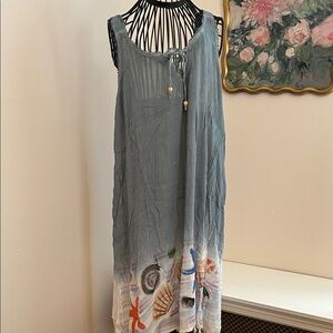 Raya Sun Gray and White Beach Dress Shell Trim